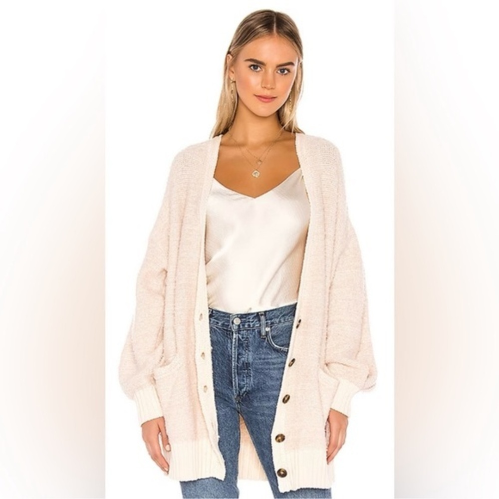 Free People Snow Drop Cardigan SZ Med In Ivory Boho Oversized Comfy Lounge Wear
